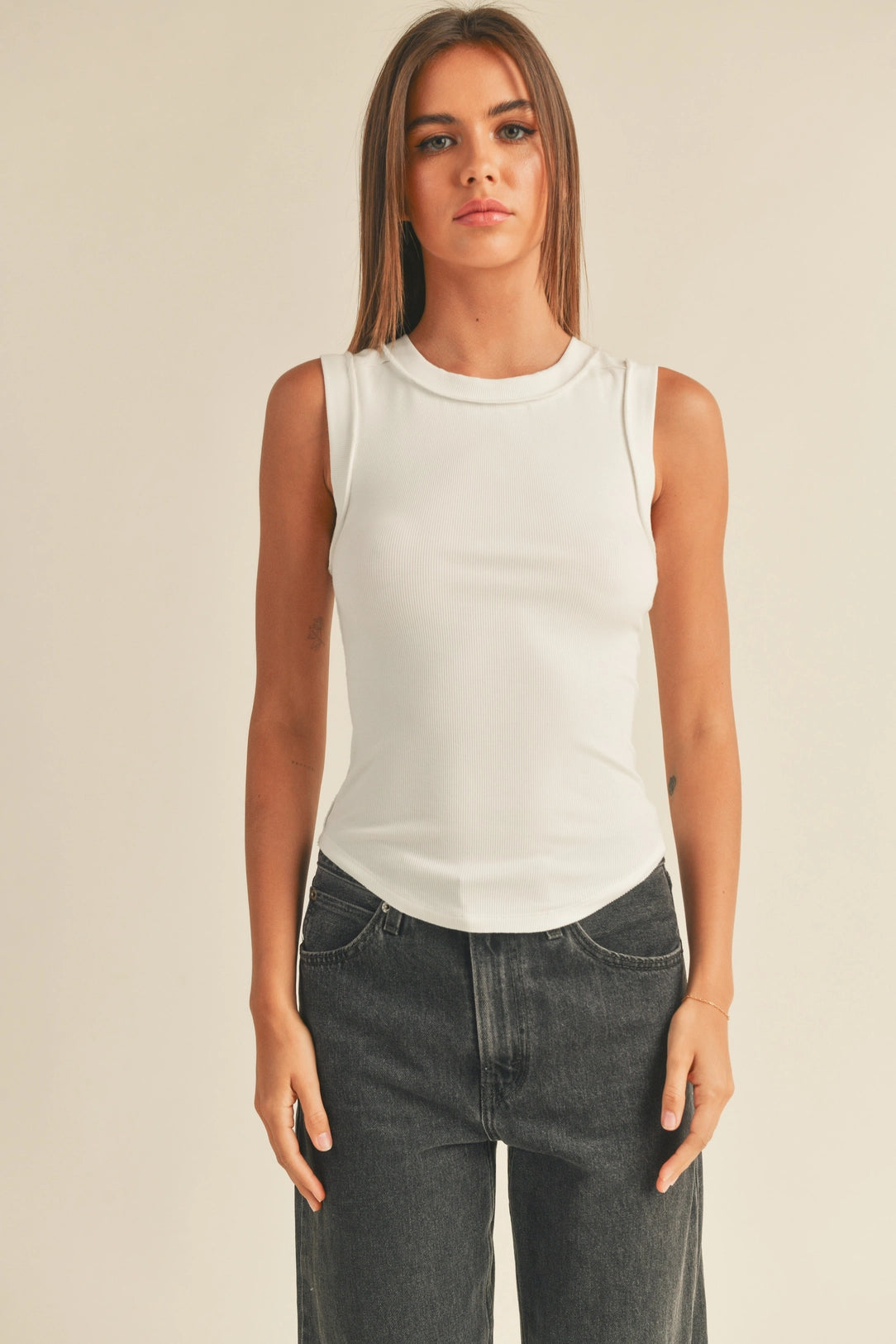 White Washed Ribbed Tank Top