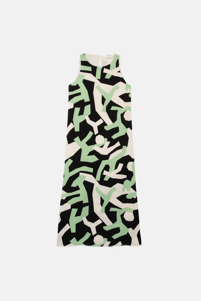 Green & Black Geometric Structure Dress