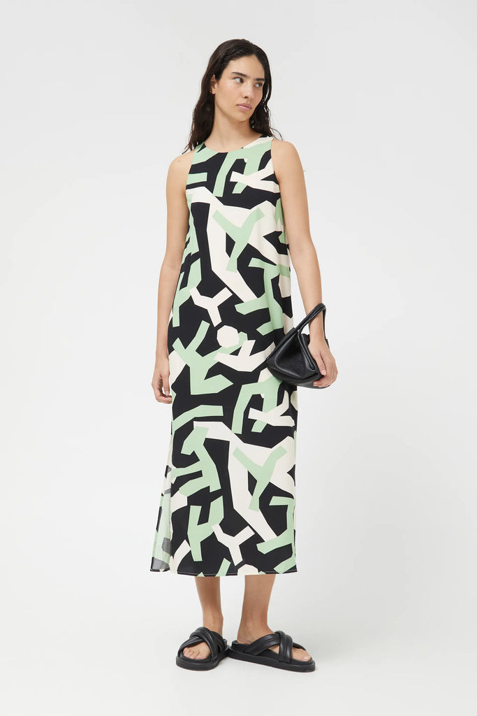 Green & Black Geometric Structure Dress