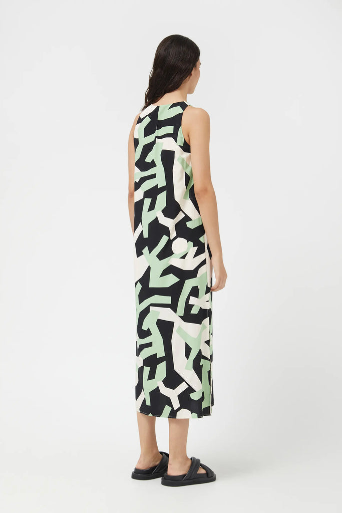 Green & Black Geometric Structure Dress