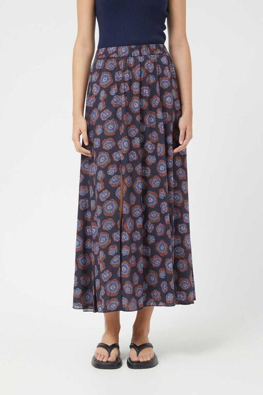 Navy Floral Long Midi Skirt