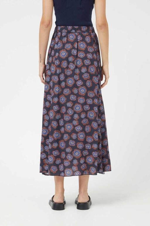 Navy Floral Long Midi Skirt