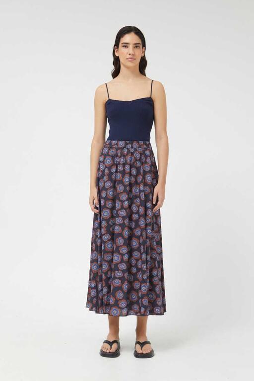 Navy Floral Long Midi Skirt