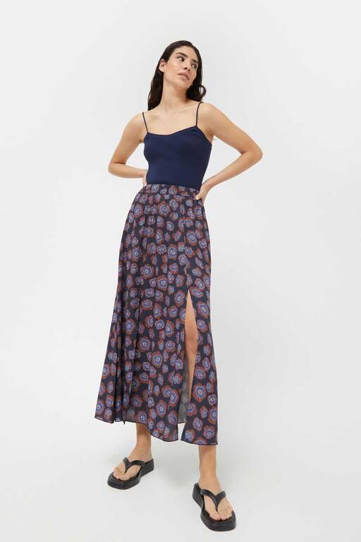 Navy Floral Long Midi Skirt