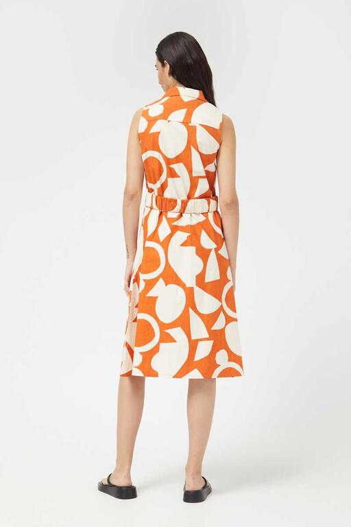 Orange & White Geometric Midi Dress