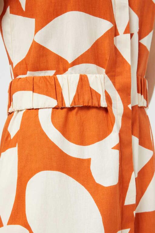 Orange & White Geometric Midi Dress