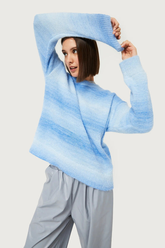 Blue Faded Striped Knitted Sweater