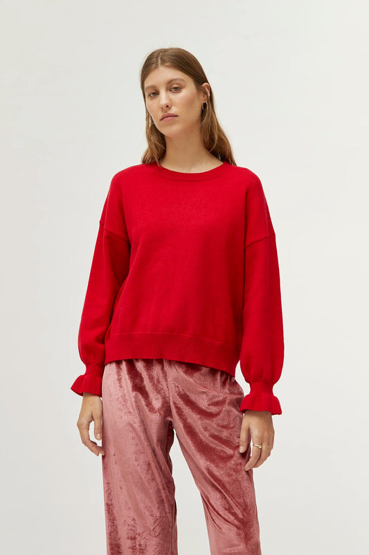 Red Sweater with Cuff Detail