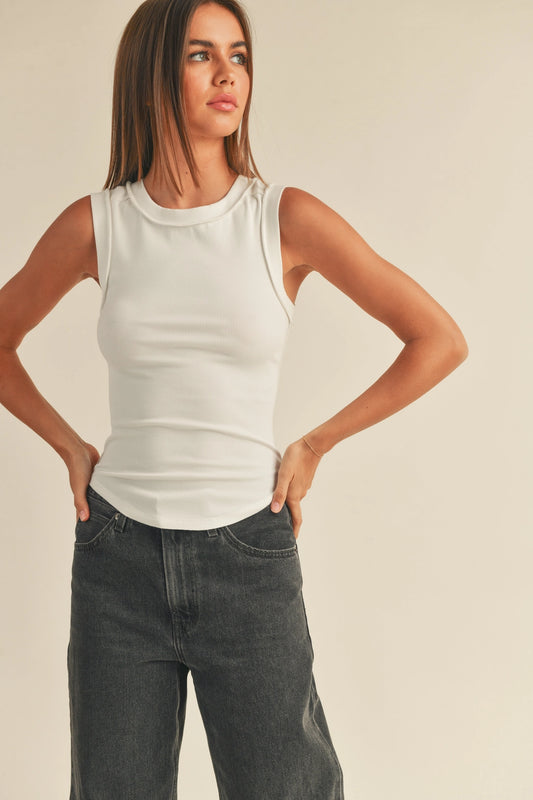 White Washed Ribbed Tank Top