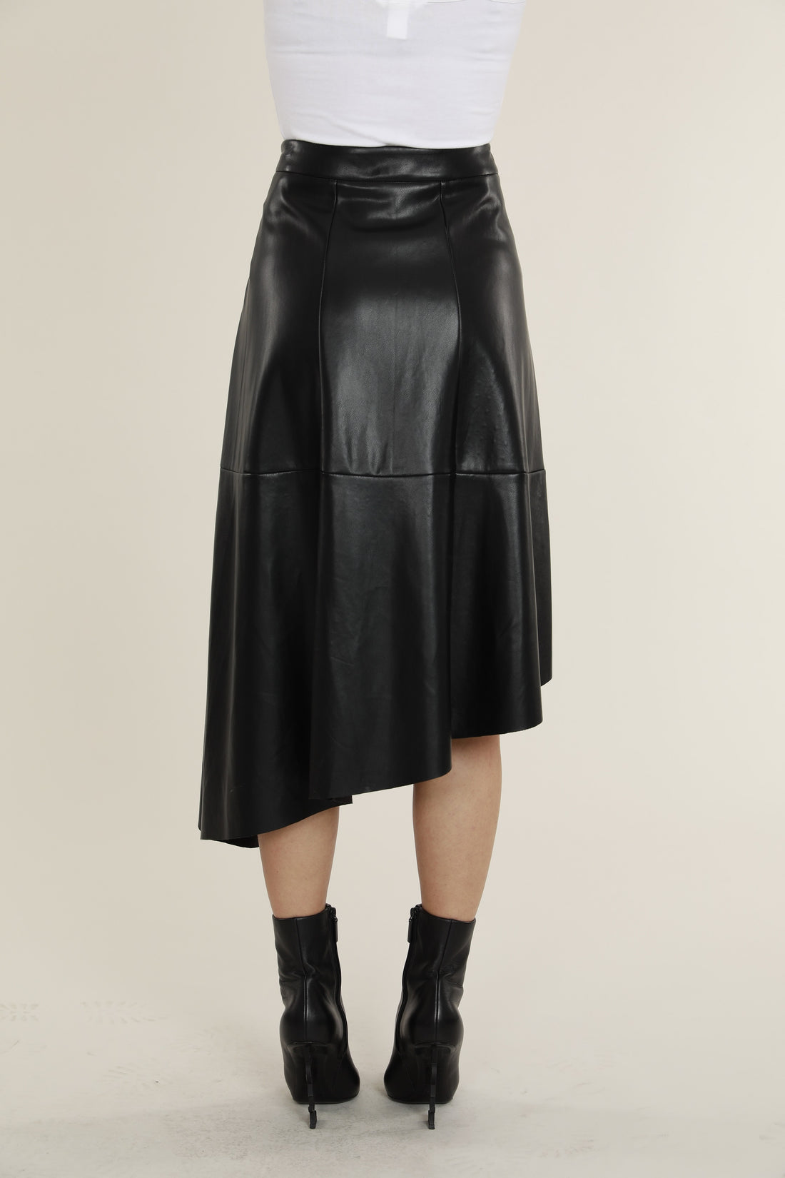 Black Vegan Leather Shark Hem Skirt