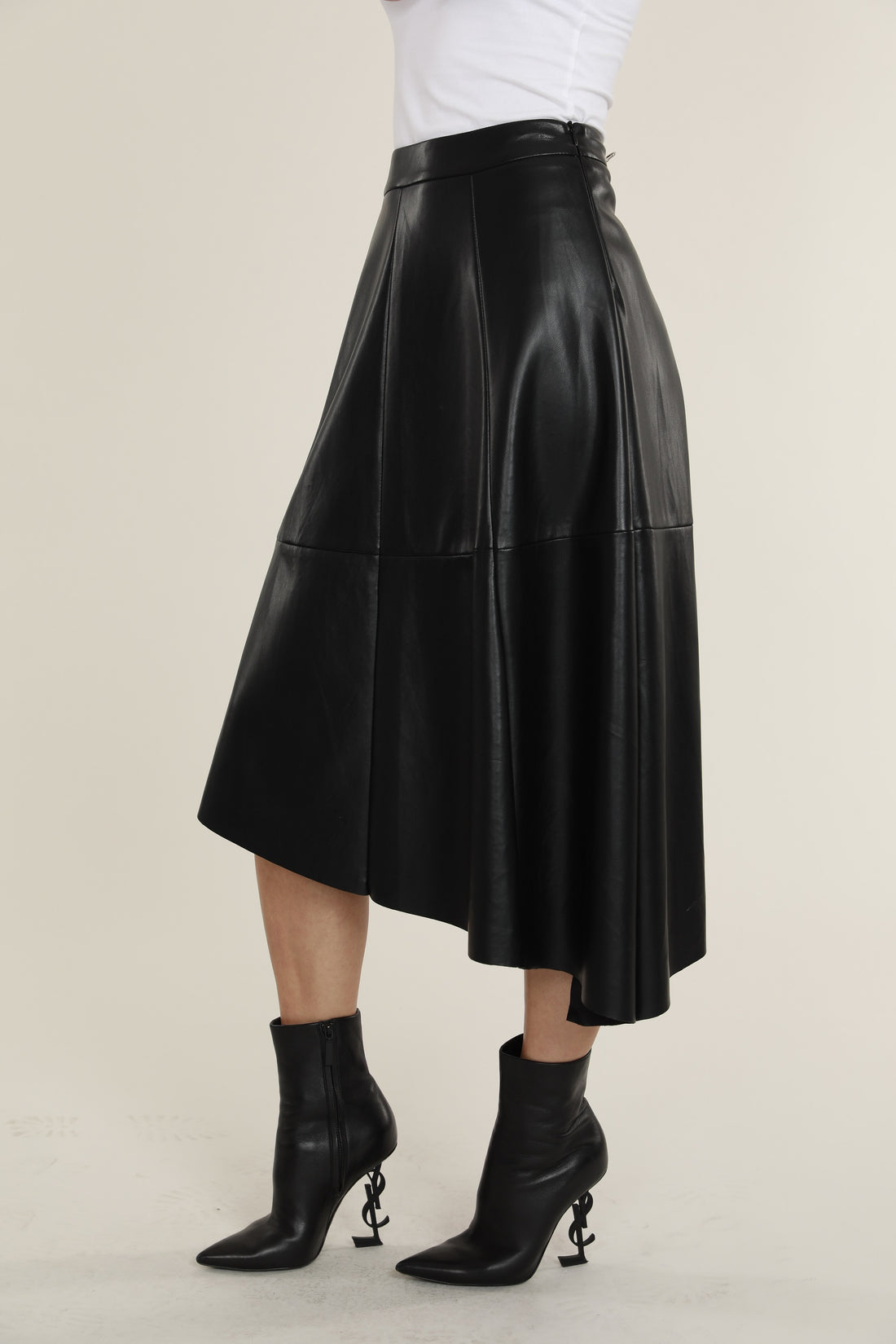 Black Vegan Leather Shark Hem Skirt