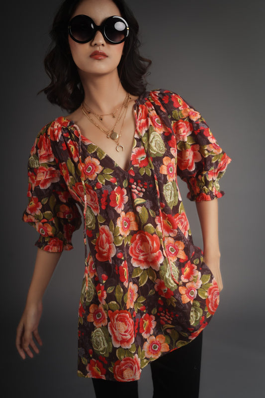 Red Floral Christy Tunic Top By Sohana