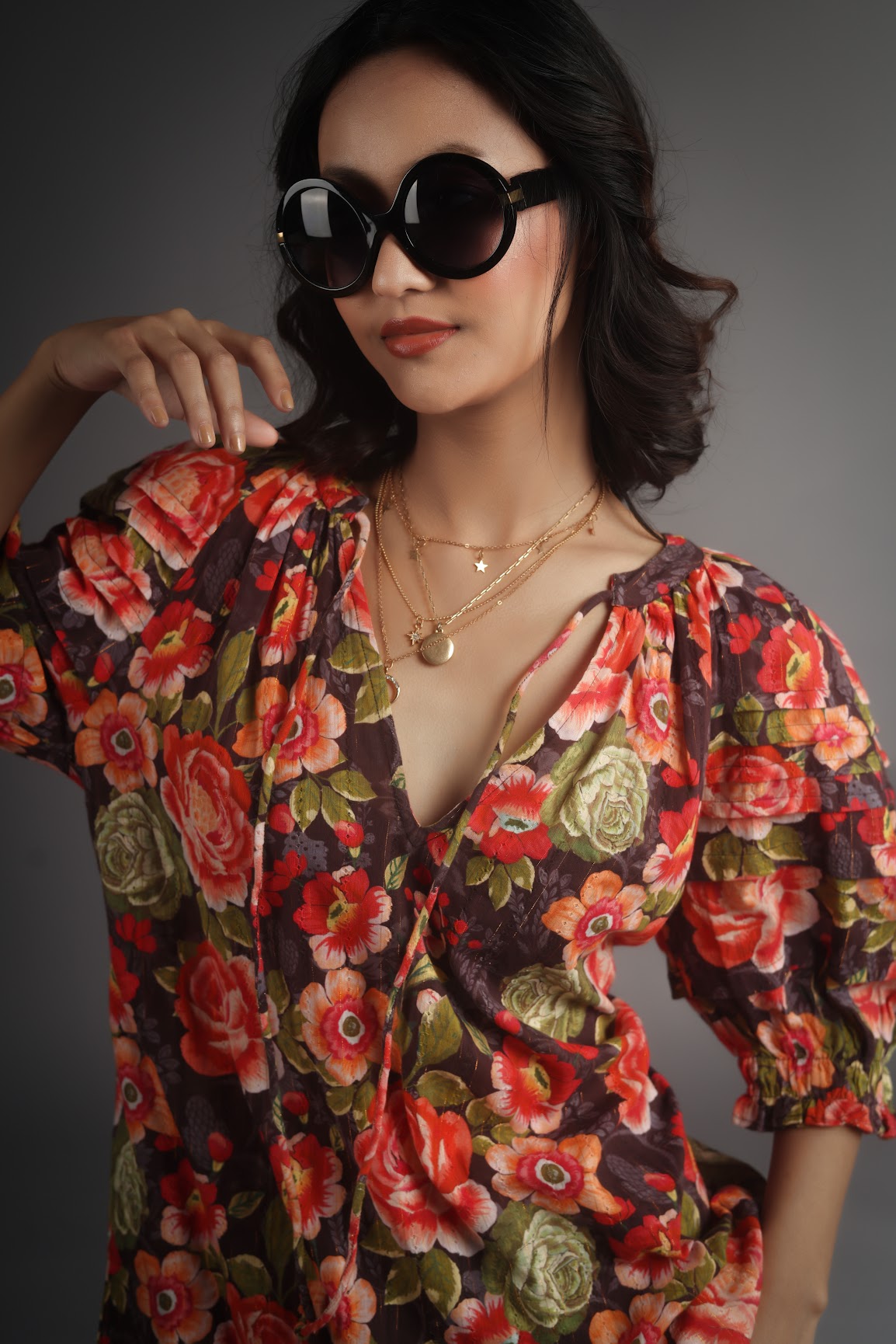 Red Floral Christy Tunic Top By Sohana