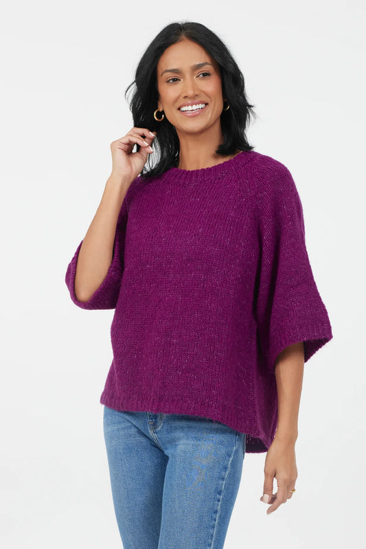 Fawn Kimono Sleeve Soft Knit Sweater in Grape