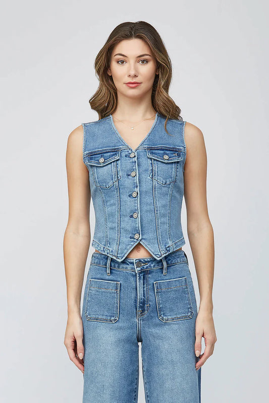 Rebel Medium Wash Fitted Denim Vest