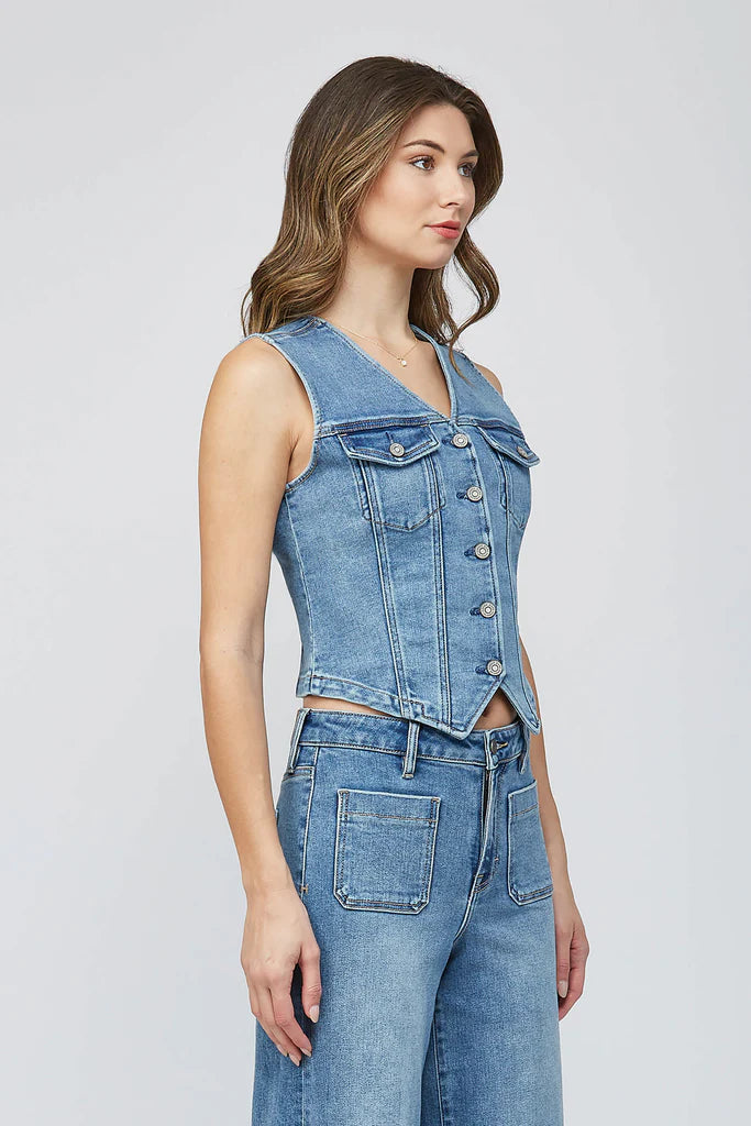 Rebel Medium Wash Fitted Denim Vest