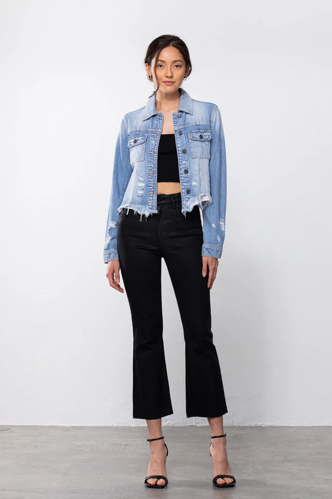 Rebel Light Wash Cropped Denim Jacket by Hidden