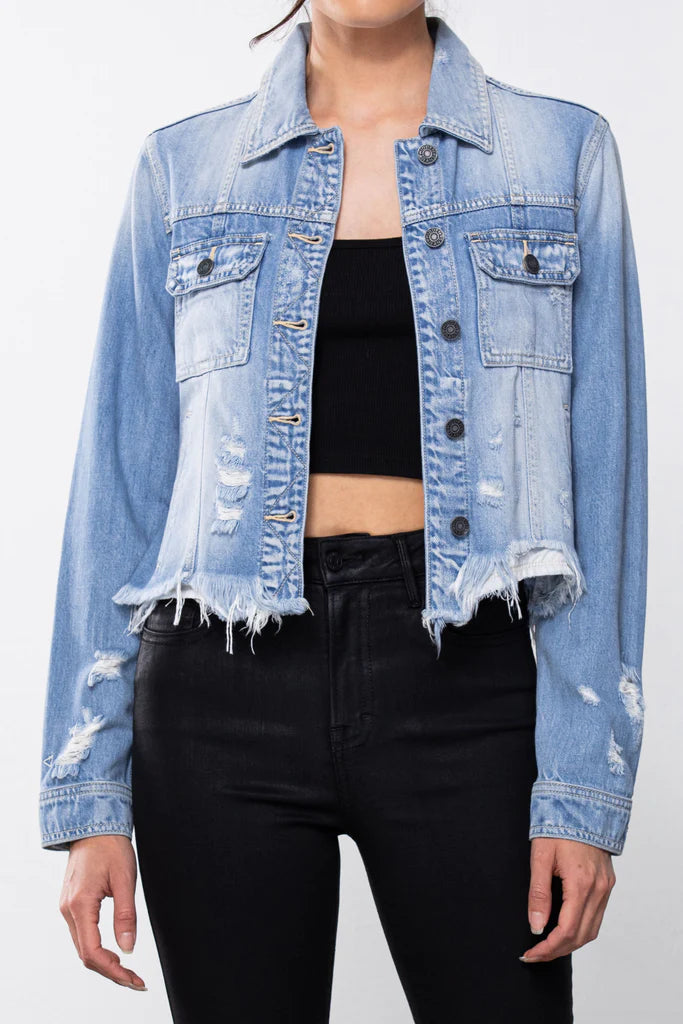 Rebel Light Wash Cropped Denim Jacket by Hidden