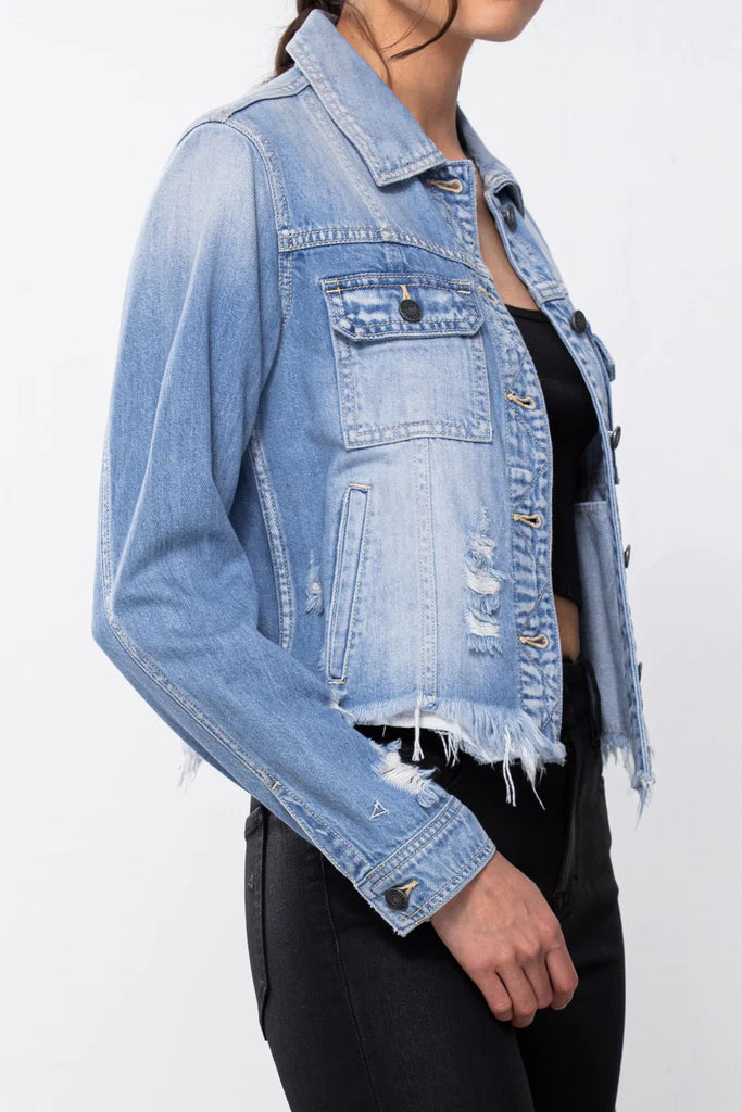 Rebel Light Wash Cropped Denim Jacket by Hidden