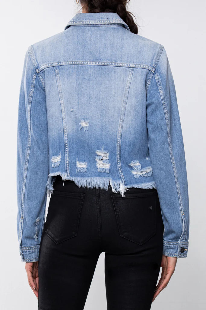 Rebel Light Wash Cropped Denim Jacket by Hidden