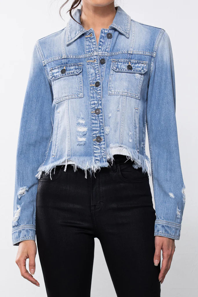 Rebel Light Wash Cropped Denim Jacket by Hidden