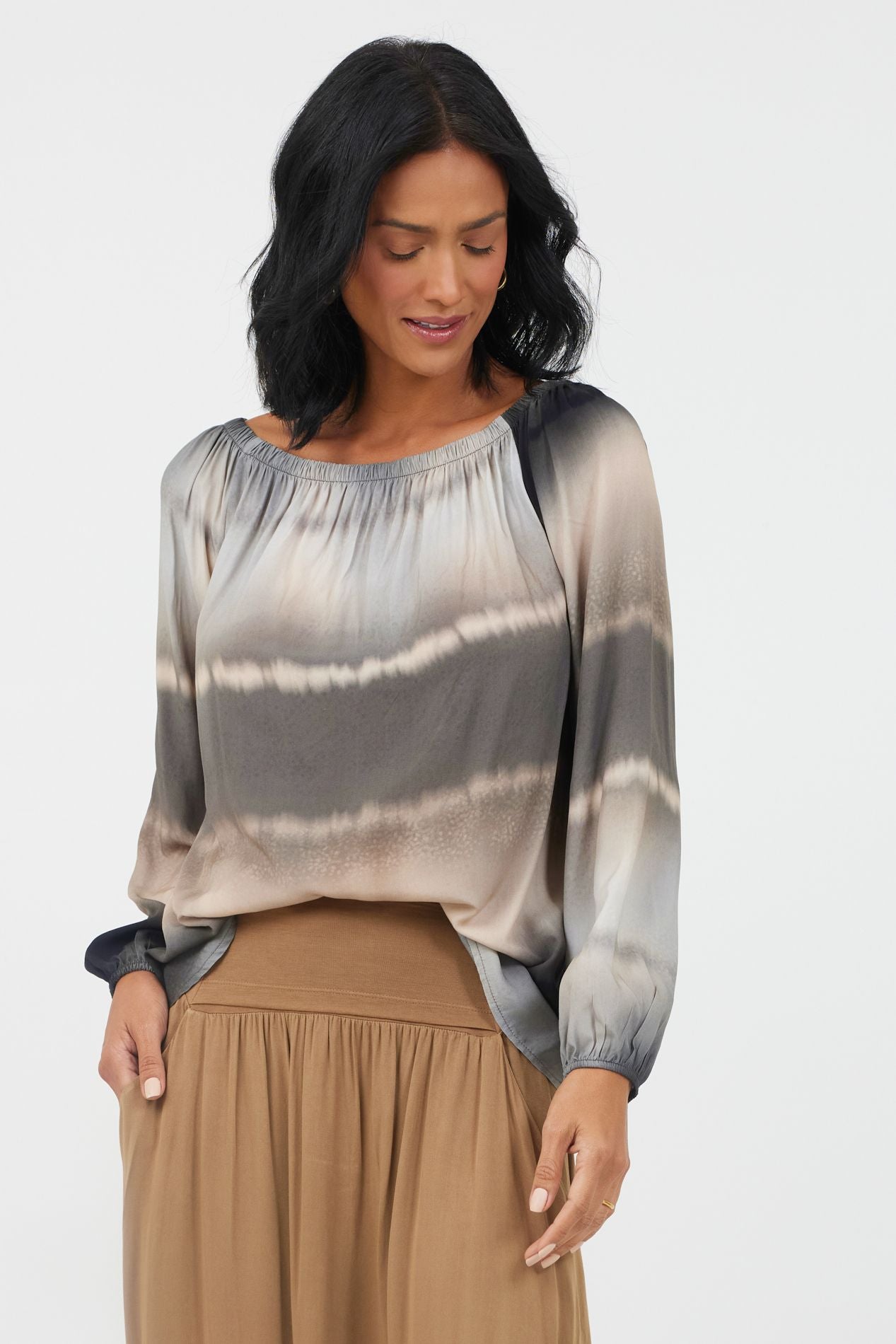 Smoke Tie-Dyed Peasant Top