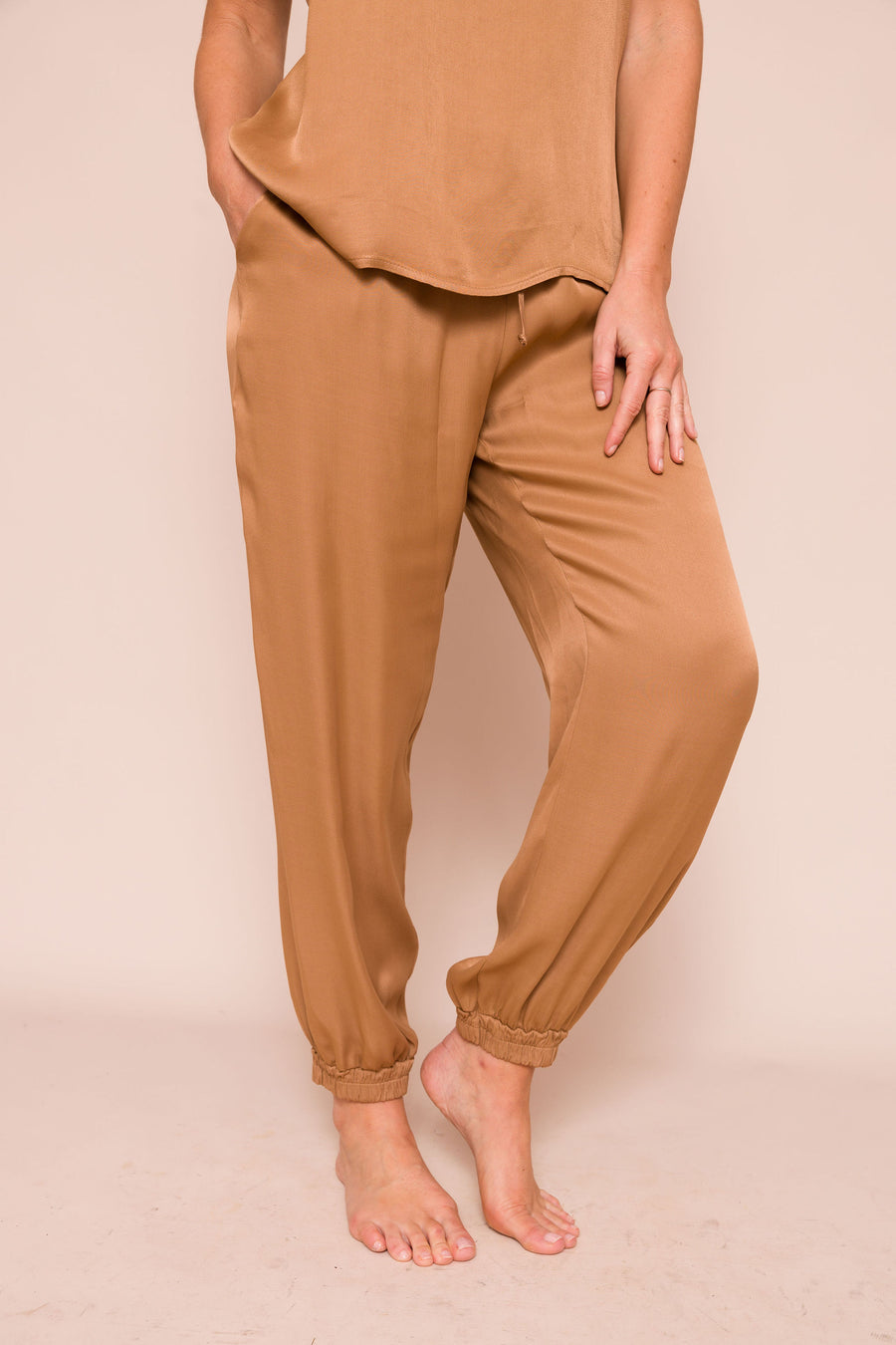 Camel Rhonda Satin Cuffed Pants