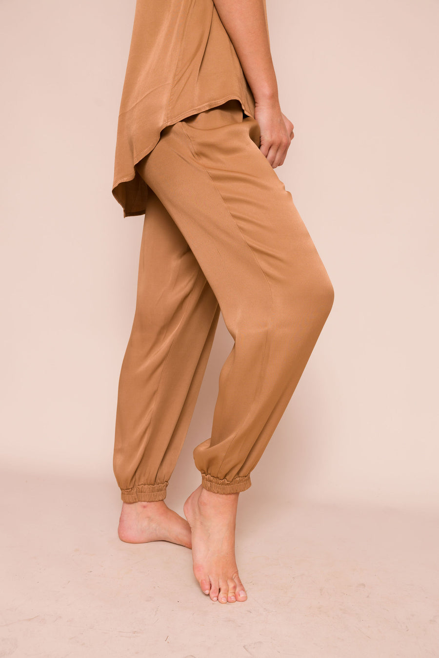 Camel Rhonda Satin Cuffed Pants