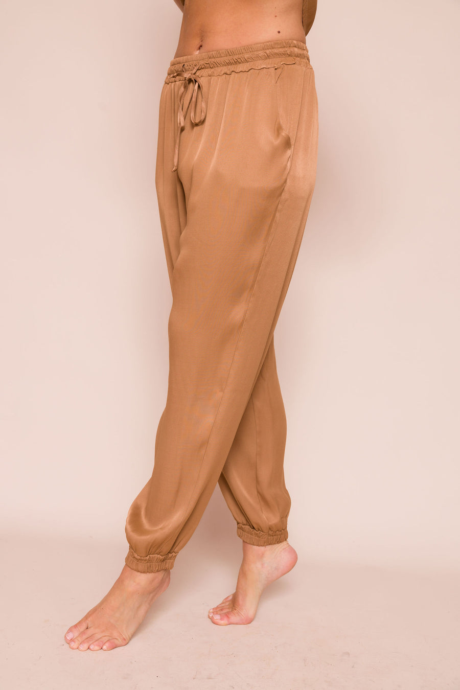 Camel Rhonda Satin Cuffed Pants