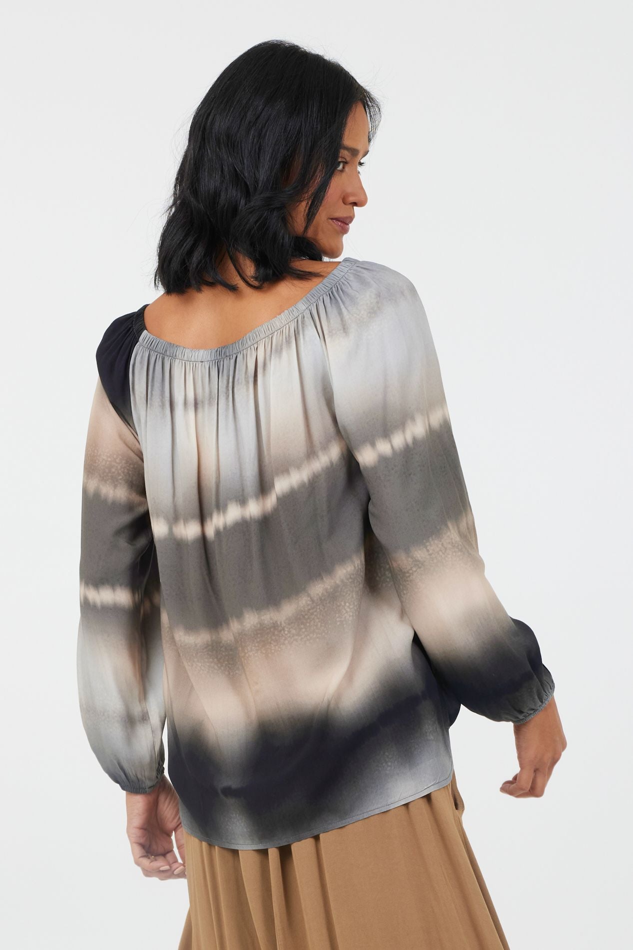 Smoke Tie-Dyed Peasant Top