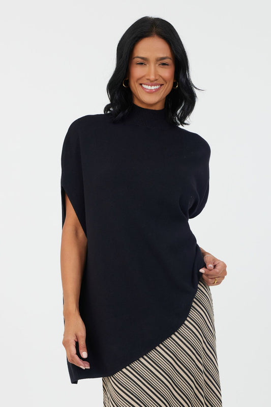 Black Mock Asymmetric Knit Top