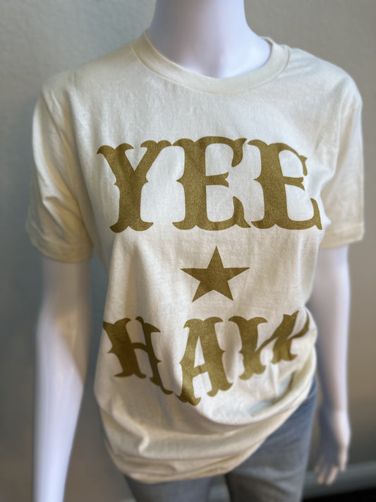 Short Sleeve Ivory/Gold YEE HAW T-Shirt