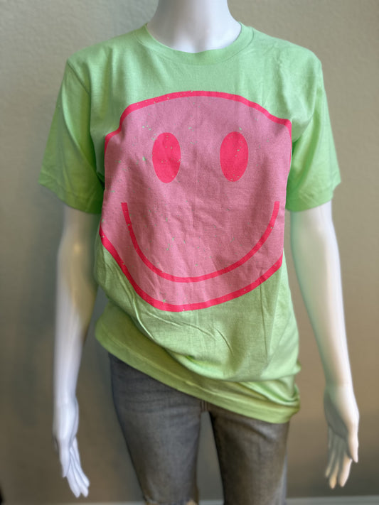 Short Sleeve Lime Green/Pink SMILE T-shirt
