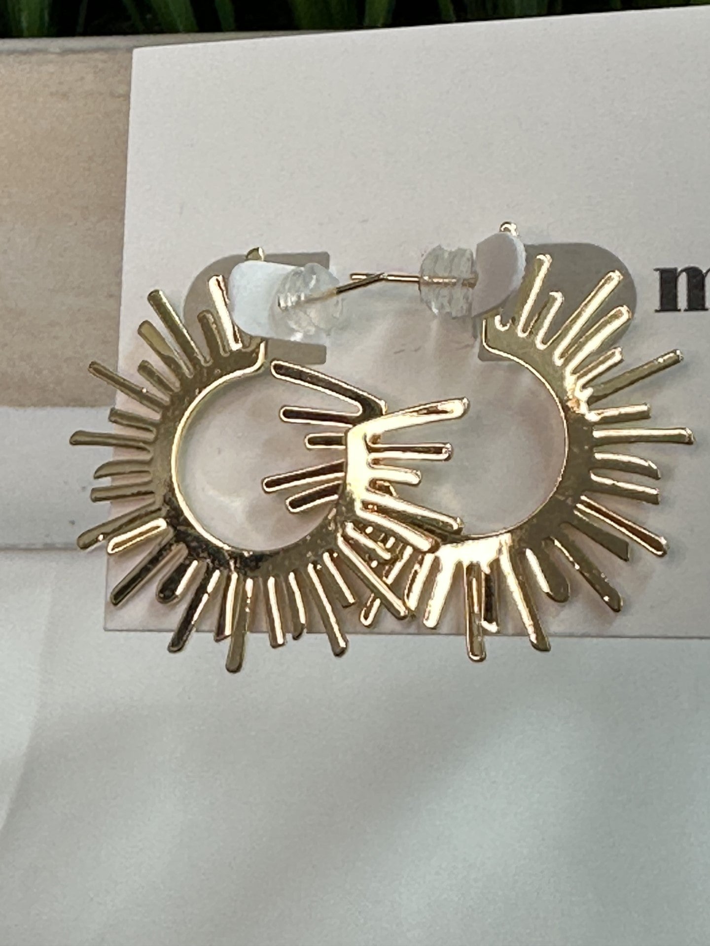 Gold Sunburst Hoop Earrings