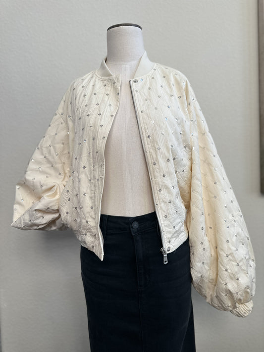 Ivory Embellished Exaggerated Sleeve Zip Jacket By Dolce Cabo