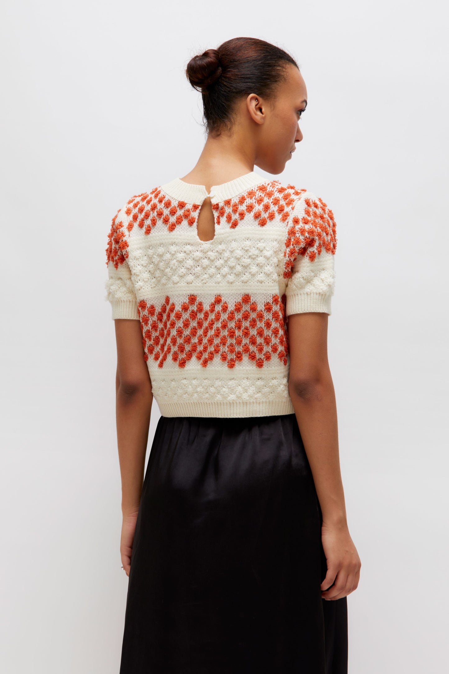 Orange & Cream Short Sleeve Knit Sweater By Wild Pony