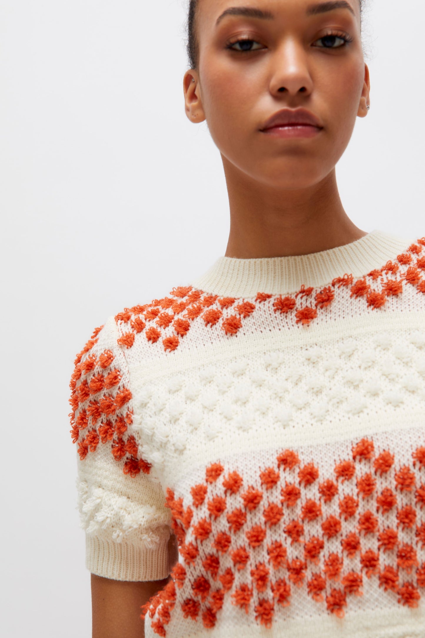 Orange & Cream Short Sleeve Knit Sweater By Wild Pony