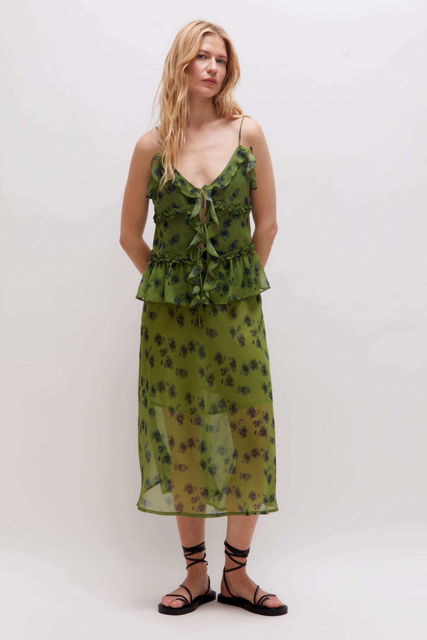 Green Sheer Overlay Skirt By Wild Pony