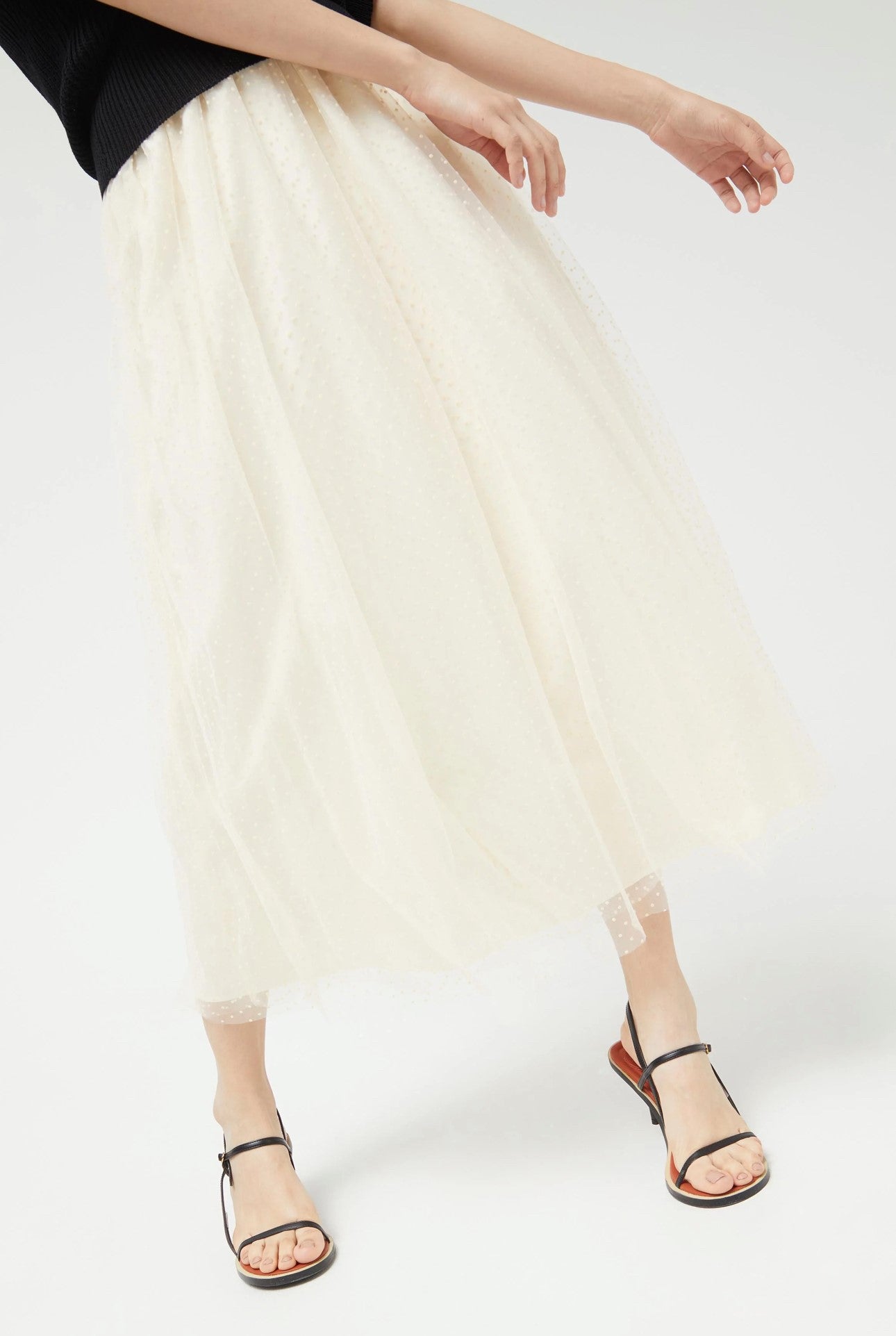 Cream Skirt with Polka Dot Tulle Overlay By Compania Fantastica