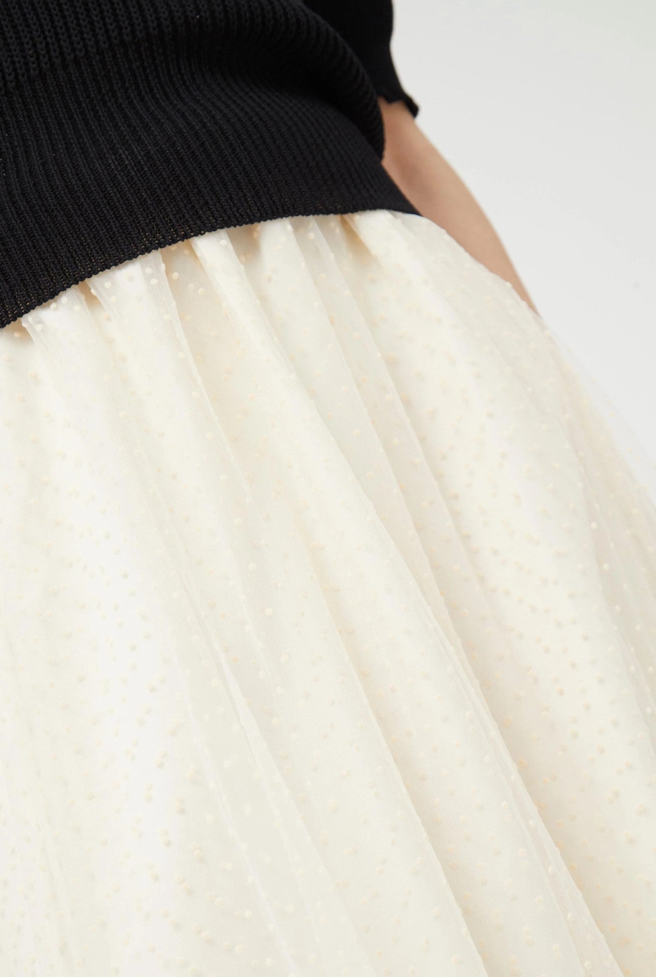 Cream Skirt with Polka Dot Tulle Overlay By Compania Fantastica