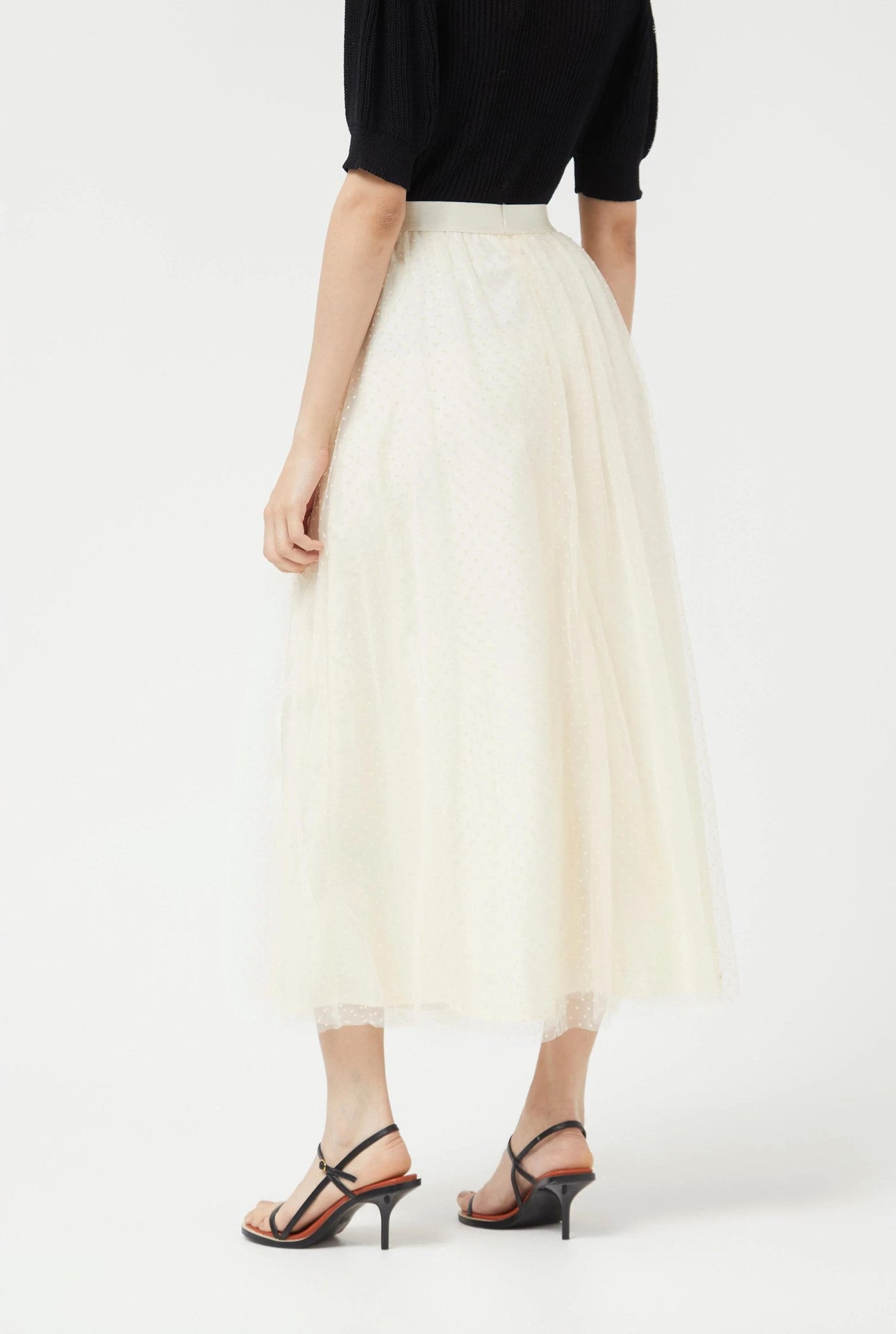 Cream Skirt with Polka Dot Tulle Overlay By Compania Fantastica