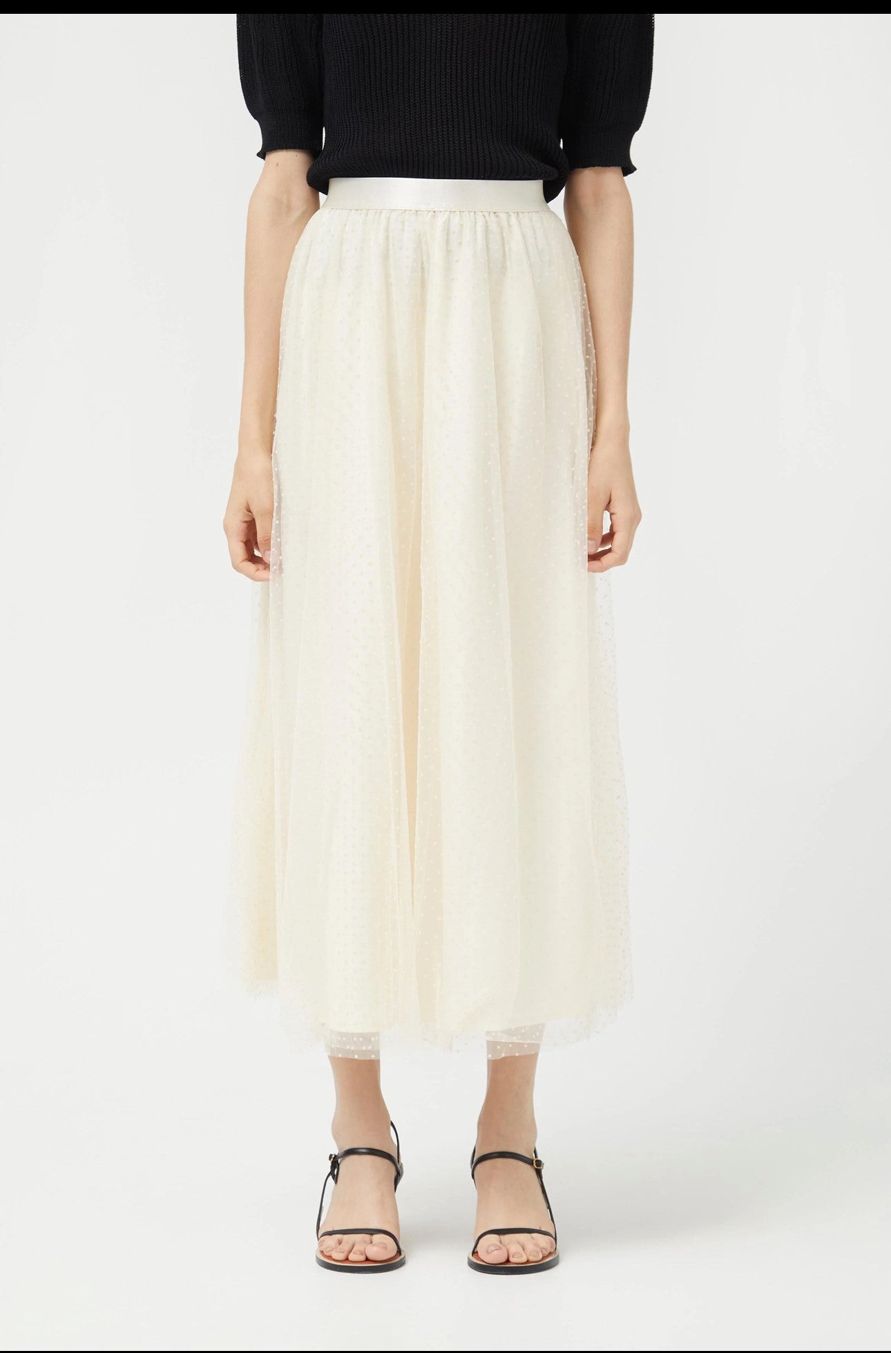 Cream Skirt with Polka Dot Tulle Overlay By Compania Fantastica