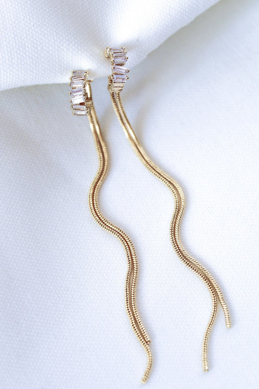Gold Callie CZ Hoop with Gold Chain Dangle Earrings
