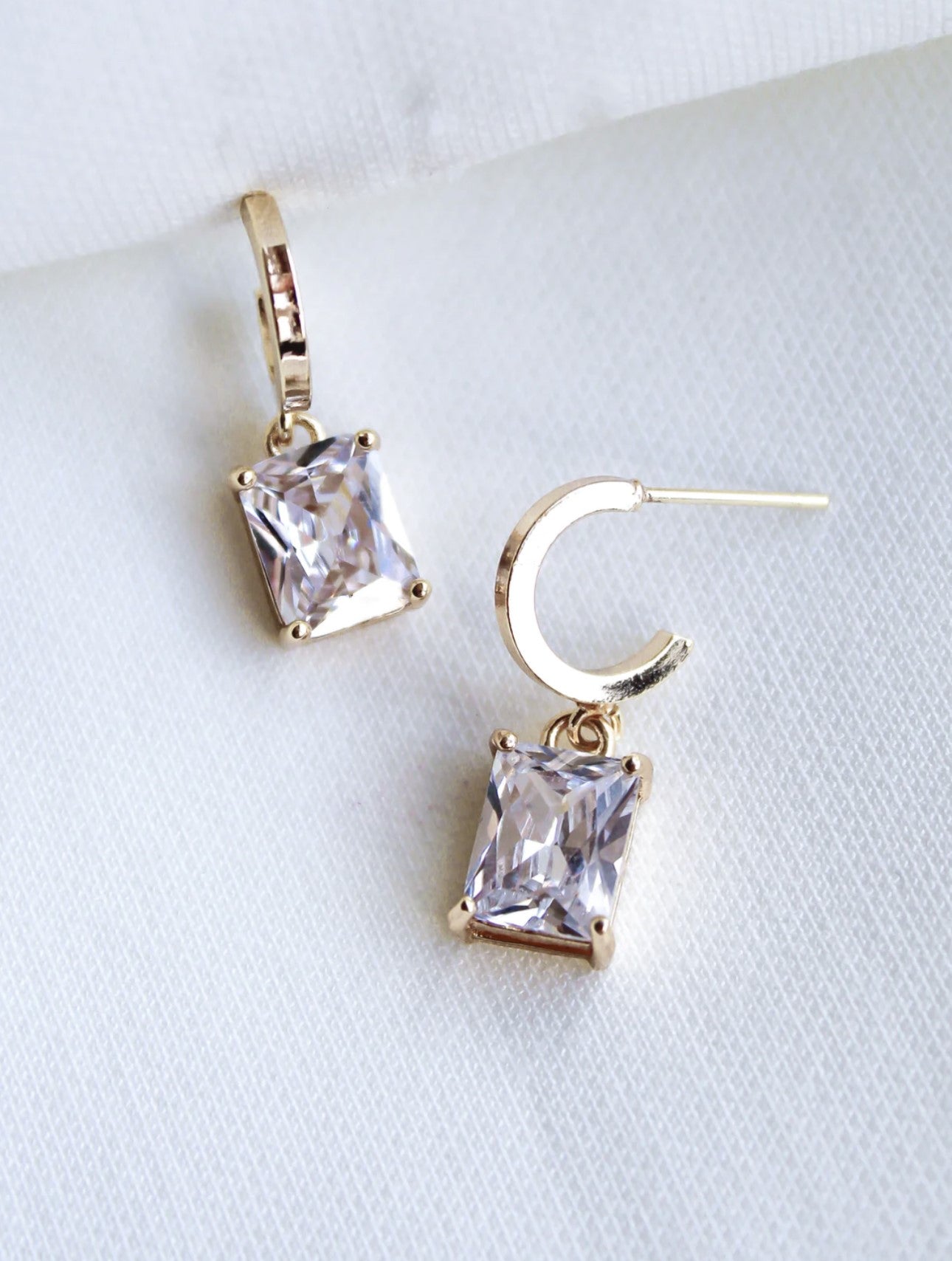 Gold Prism Huggie Earring with CZ Dangle