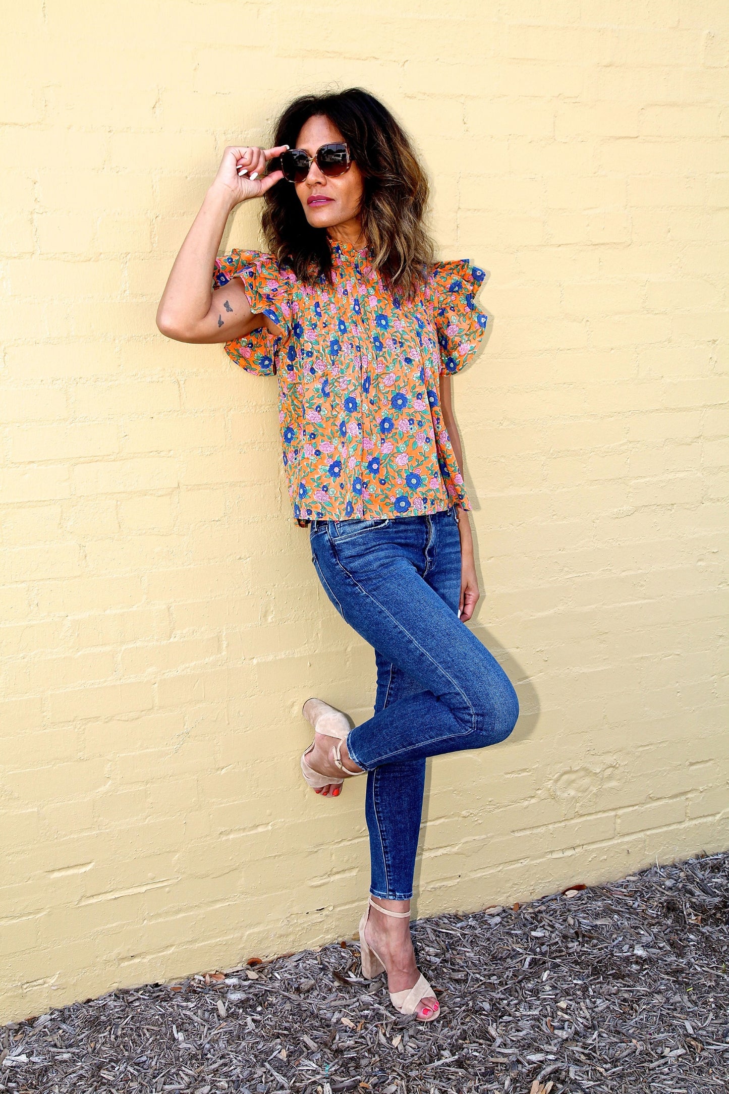 Orange And Blue Flutter Top By Sohana