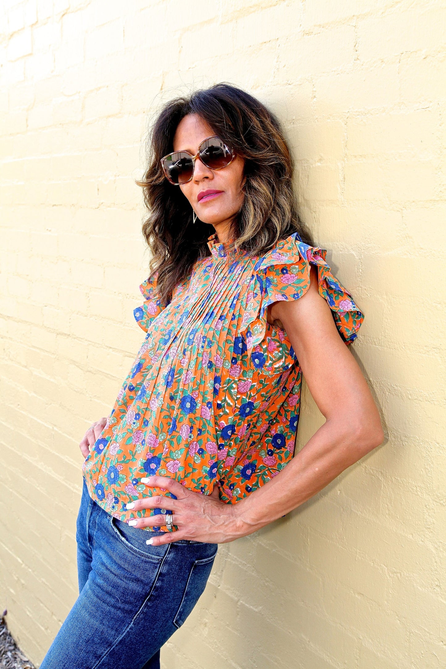 Orange And Blue Flutter Top By Sohana