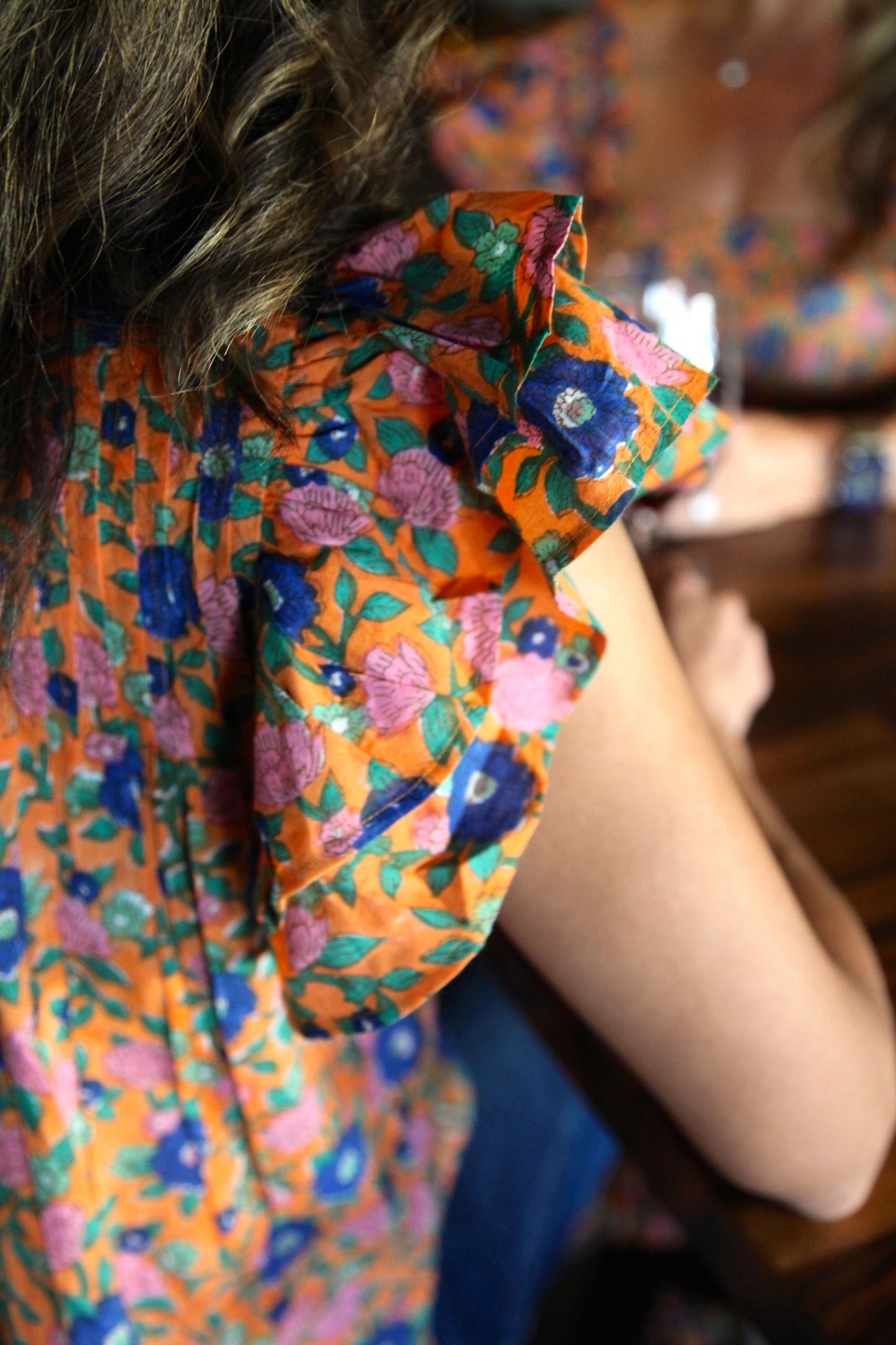 Orange And Blue Flutter Top By Sohana