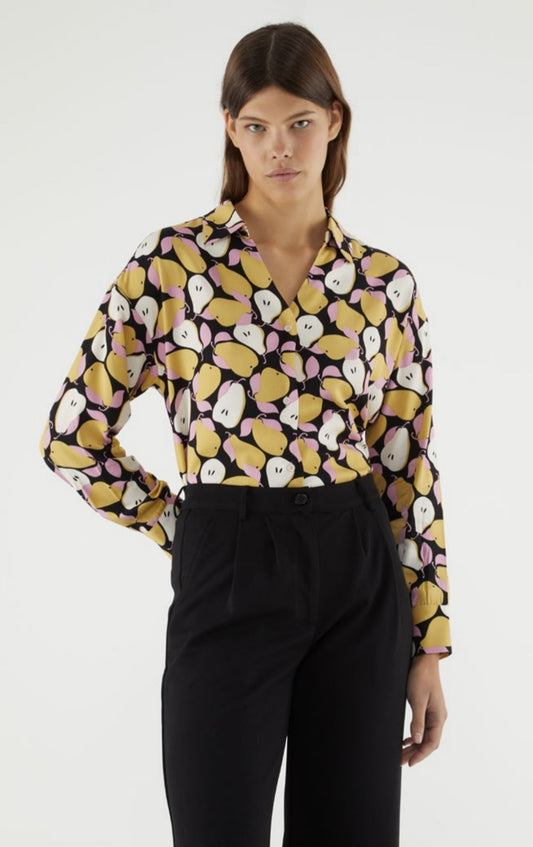 Long Sleeve Button Up with Pear Print