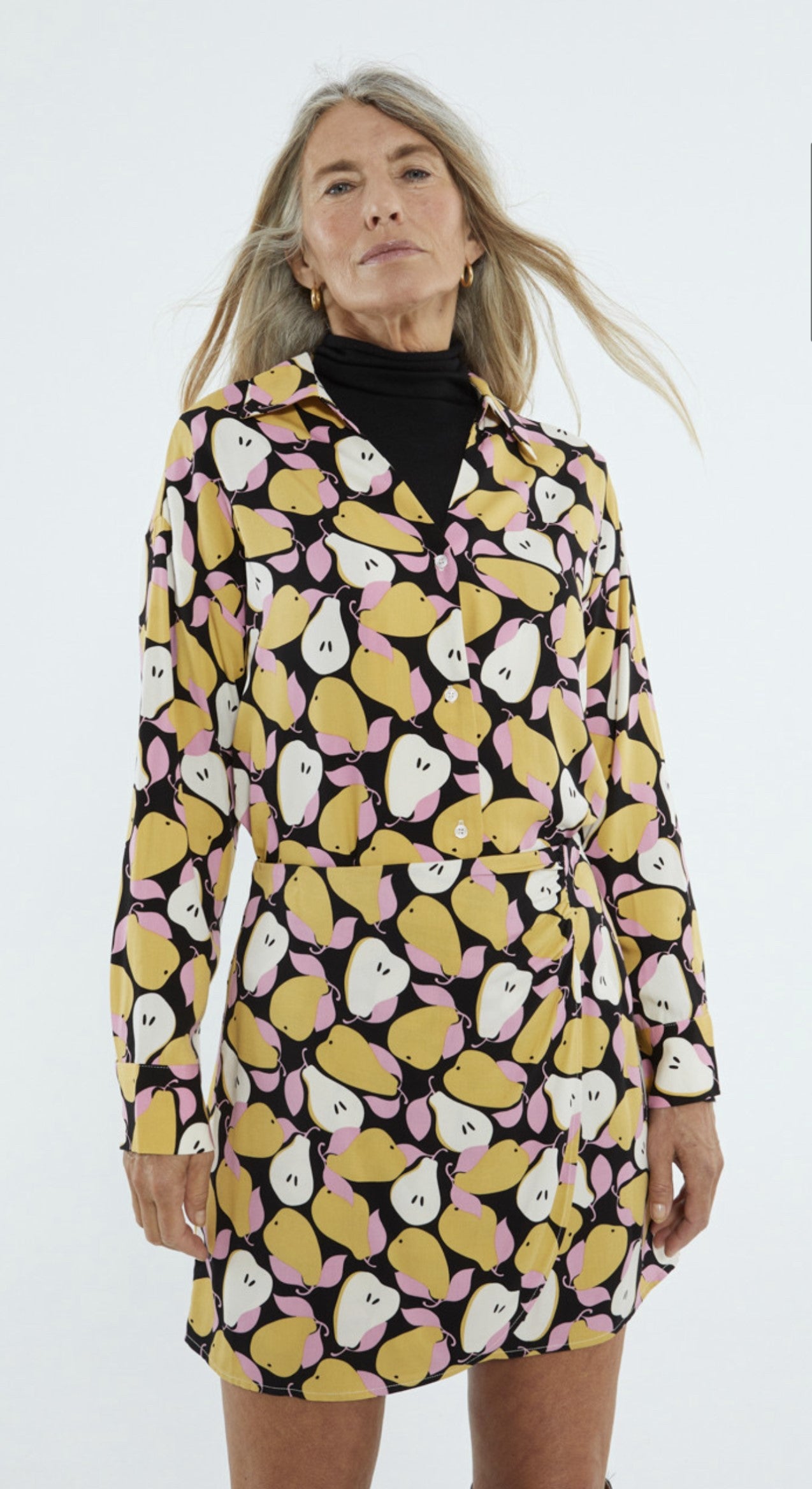 Long Sleeve Button Up with Pear Print