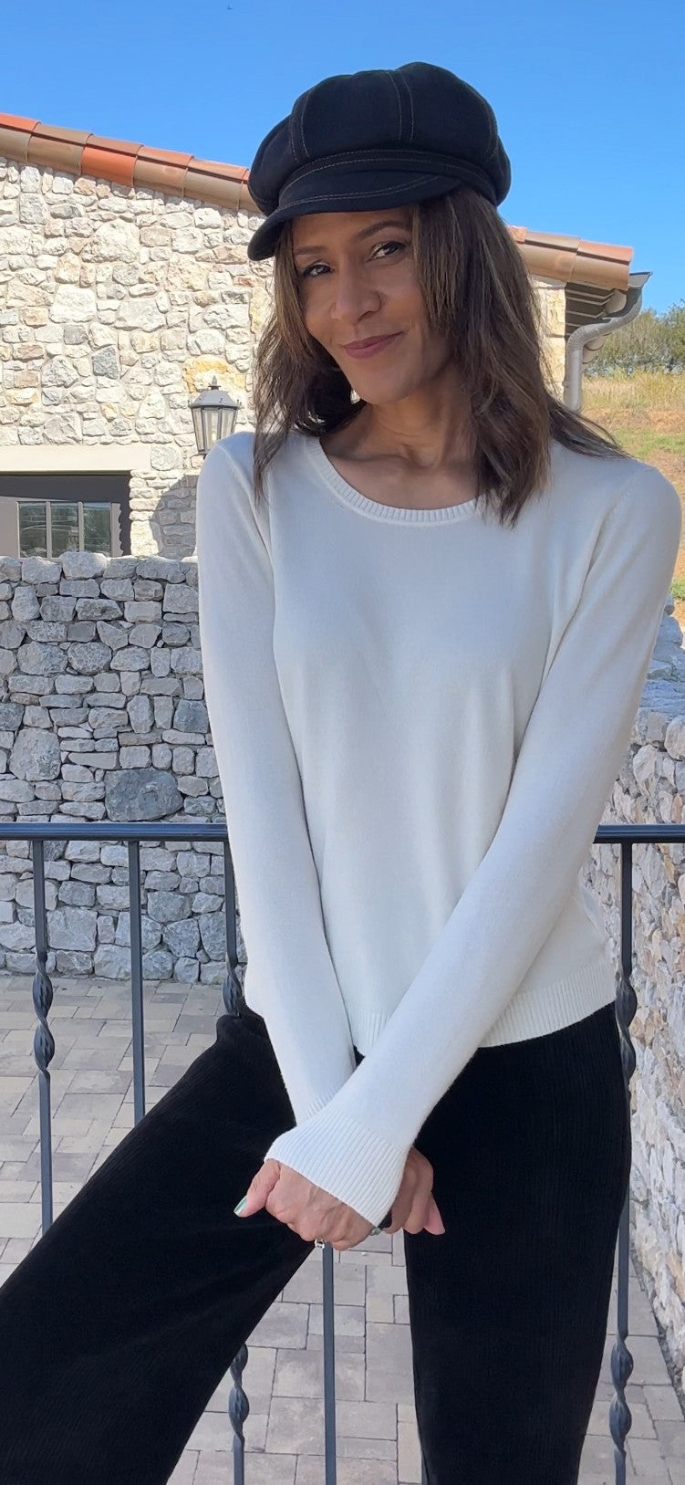 Winter White Knit Long Sleeve Crew Top